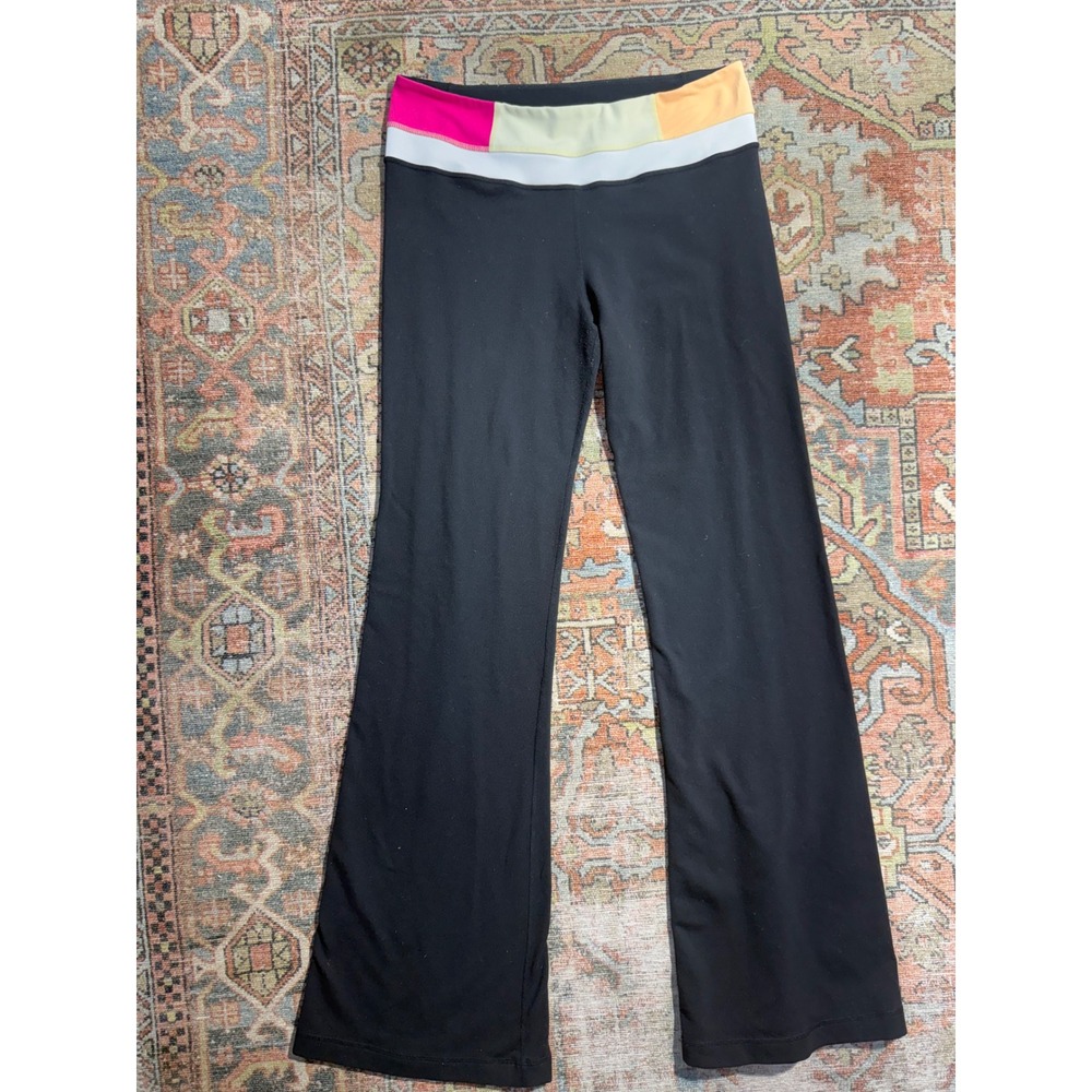 Lululemon Groove Pant Flare Yoga Leggings Black Colorblock Waistband Size 8 Y2K